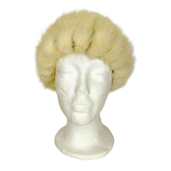 Vintage 50s Deborah Exclusive Beige Genuine Mink Fur Hat Fuzzy Winter Cap - Picture 5 of 11
